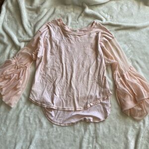 Free People Pink Chiffon Sleeve Top